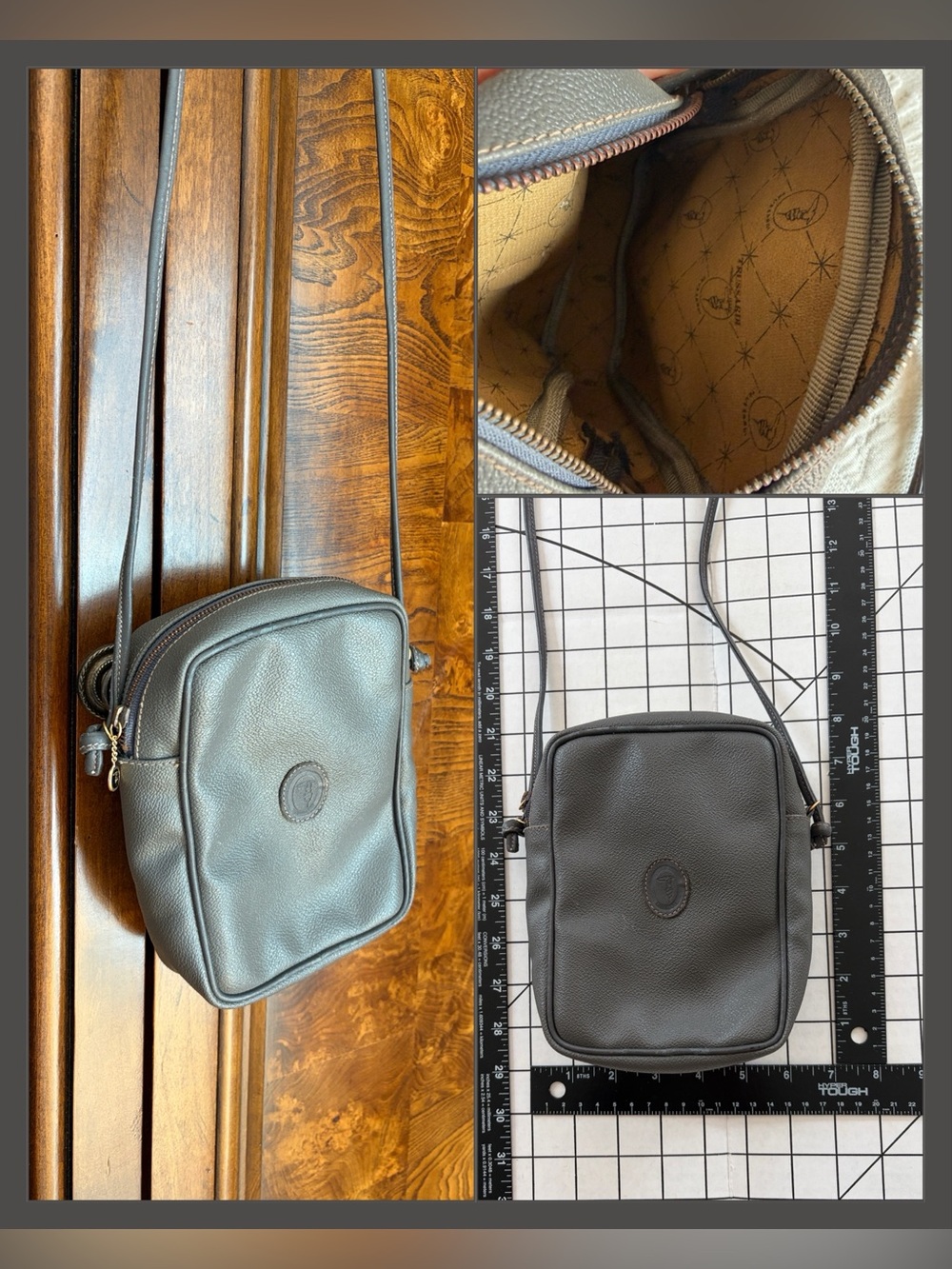 Vintage Trussardi Minimalist Camera Crossbody Bag - Dark Gray Timeless Style